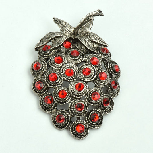 Red Strawberry Pendant, cast zinc and antique silver, With crystal or without, Made in USA, each