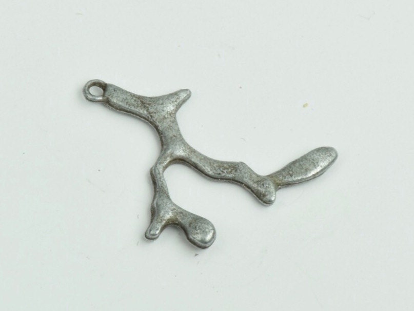 Antler Charm, 36mm, antique silver finish, Made in USA, pack of 4