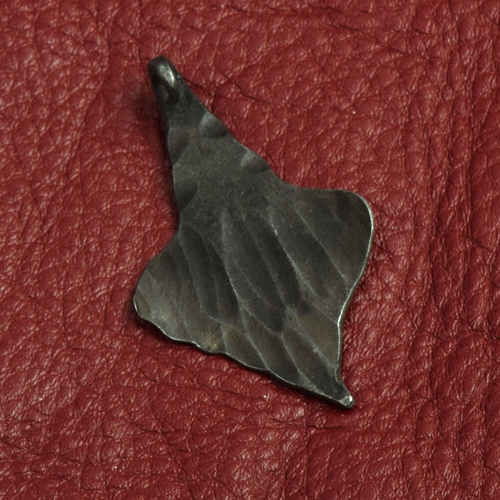 Vikings Norse Celtic Hammered Leaf Pendant, 67mm, forged black steel, Each