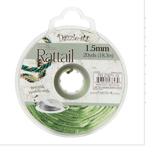 Dazzle it Rattail Cord, 1.5 mm olive green color, 20 yards per spool, each