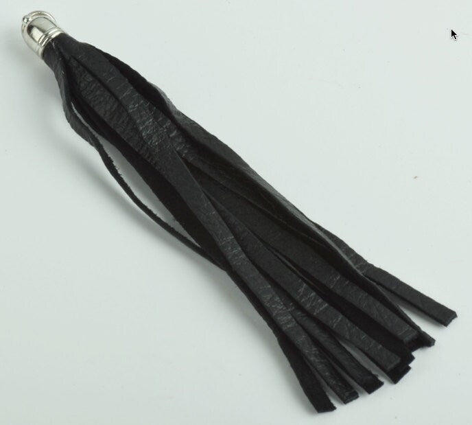 All natural black leather Tassel pendant, five inches length, each