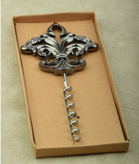 Fleur De Lis Wine Cork Screw, Gift Box, Antique Silver finish, each