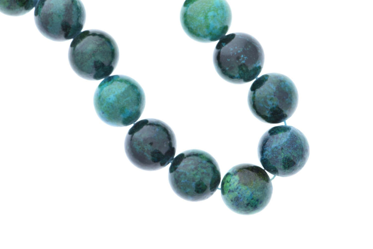 14mm Chrysocolla Beads, Semi-precious Turquoise Green Stone, 16" strand