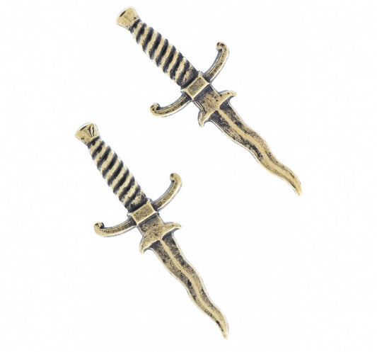 Dagger Sword Knife Charm, 42mm, antique gold, Pack of 6