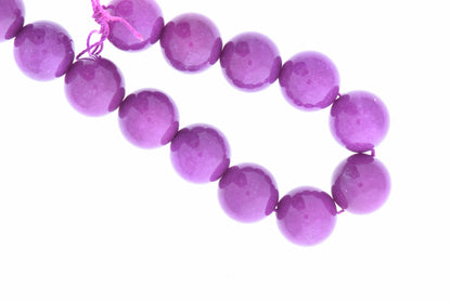 14mm Purple or red Jade Beads, semi-precious, round, dyed, 1 strand with 13 beads