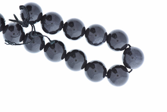 Black dyed jade beads, semiprecious round, 14mm, pack of 13