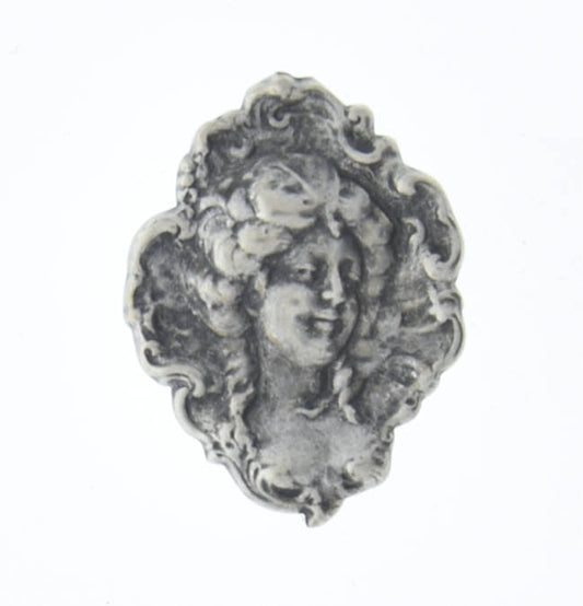 32mm Vintage Art Deco Maiden Cameo Charm Stamping, Antique Silver, Made in USA, pack of 4
