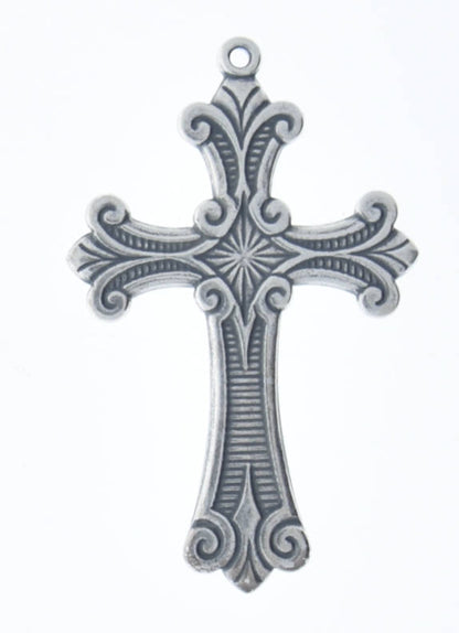 51mm x 32mm Cross Pendant Charm, Classic Silver, Made in USA, each