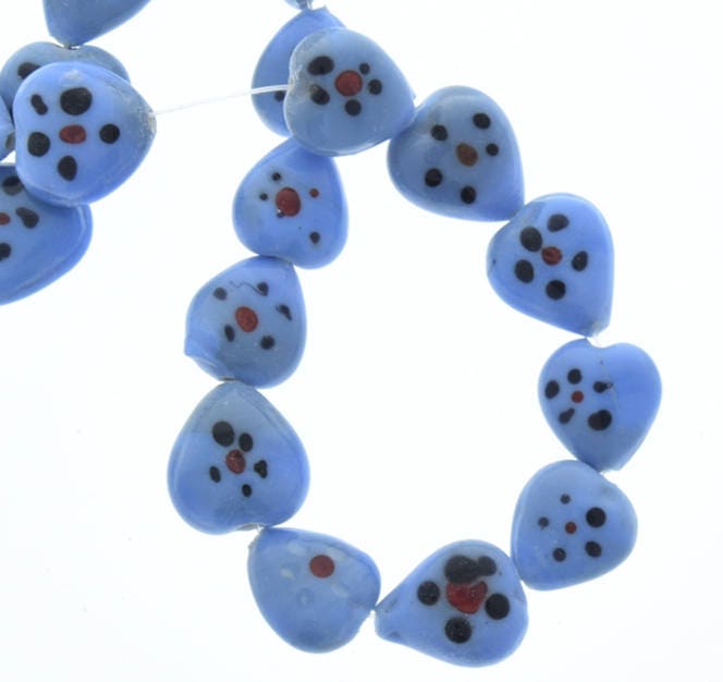 heart artglass beads, blue, 13mm, 12inch strand, sold by strand 08243