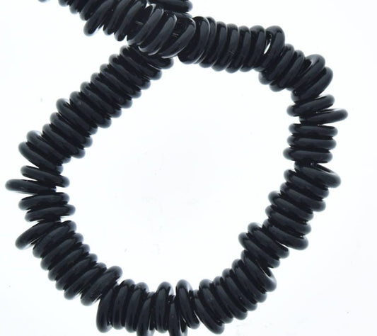 10mm Vintage Disc Beads, flat round black, 12 inch Strand