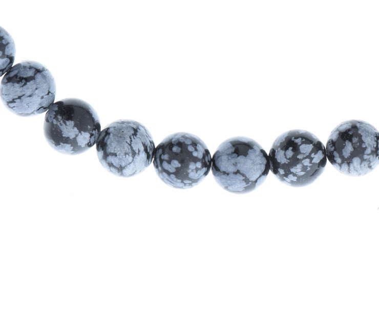 8mm Natural Obsidian Snowflake Speckle Beads, black, white, gray, 48 beads on a 16" Strand