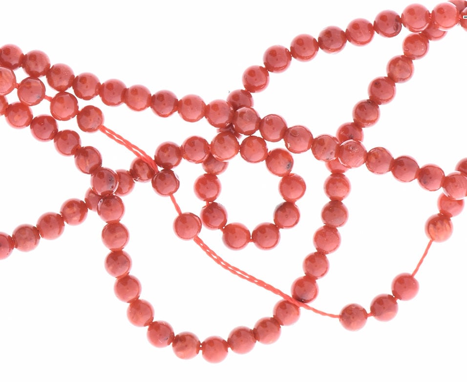 6mm Round Natural Coral Beads, smooth, 16" strand