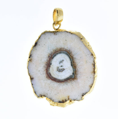 Agate Pendant with gold leaf borders, purple or white, Each