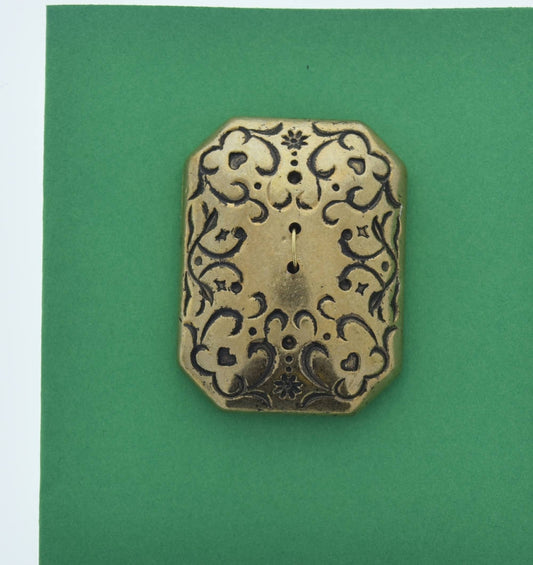 Vintage Button, 2 hole, rectangle 30mm x  40mm, antique gold, made in Germany, pack of 4