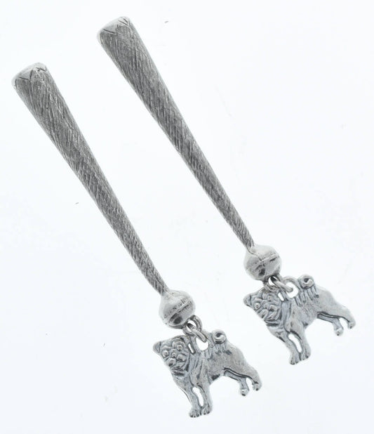 Dog Bolo Tips, antique silver, Set of 2