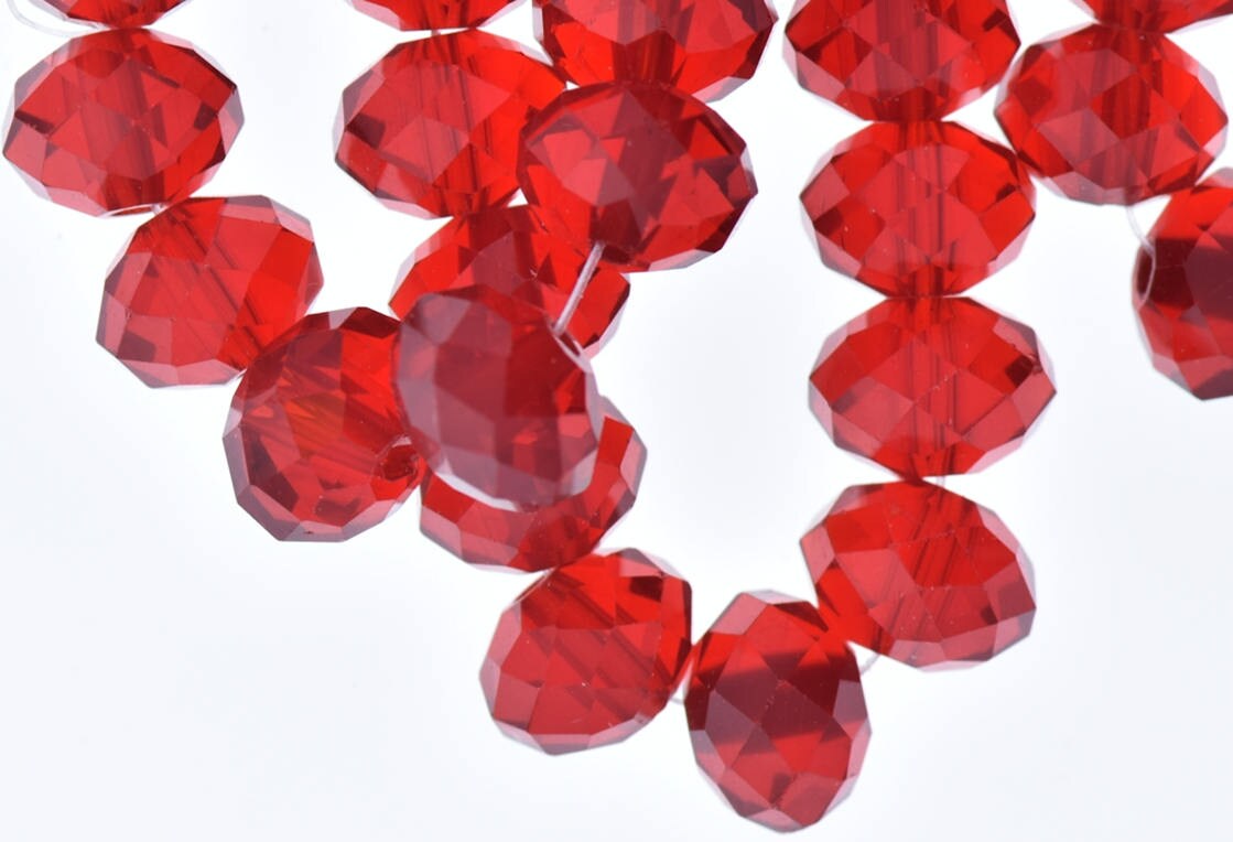 12mm Red Crystal Faceted Beads, Rondelle shape, 12mm x 9mm, 16