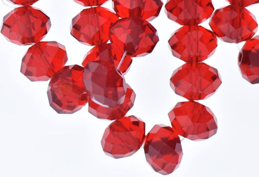 12mm Red Crystal Faceted Beads, Rondelle shape, 12mm x 9mm, 16" strand, 48 Beads