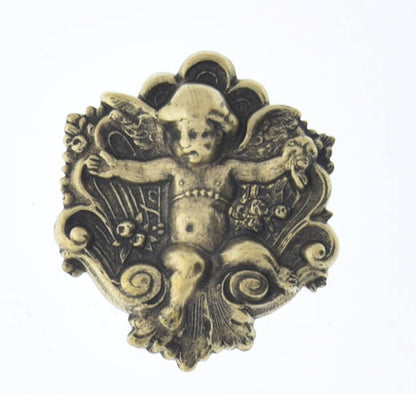40mm Vintage Victorian Throned Cherub, concave on back, antique gold, antique silver, or classic silver, Made in USA, pack of 2