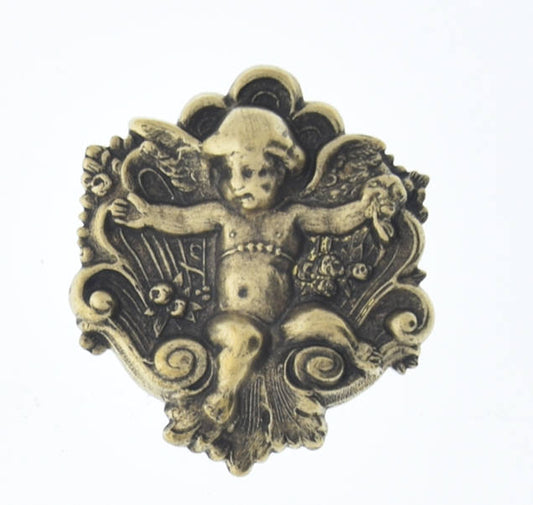 40mm Vintage Victorian Throned Cherub, concave on back, antique gold, antique silver, or classic silver, Made in USA, pack of 2