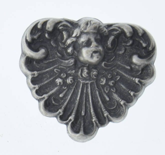 Vintage Victorian Angel Cherub Stamping, 36mm, antique silver or antique gold, concave on back, Made in USA, pack of 2