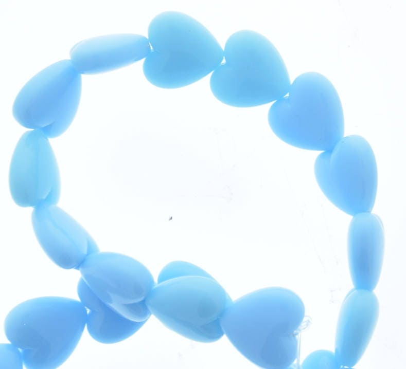 acrylic heart beads, aqua blue, 11mm, 12 inch strand 08724.37