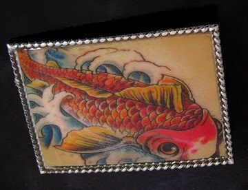 Fish Tattoo Buckle and Belt:  Orenji Ogon, Each