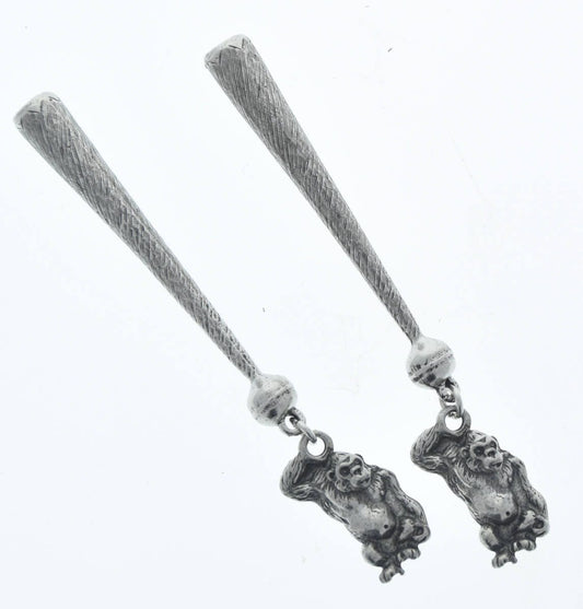 Monkey Bolo Tips, zinc, antique silver, Handmade in USA, Set of 2