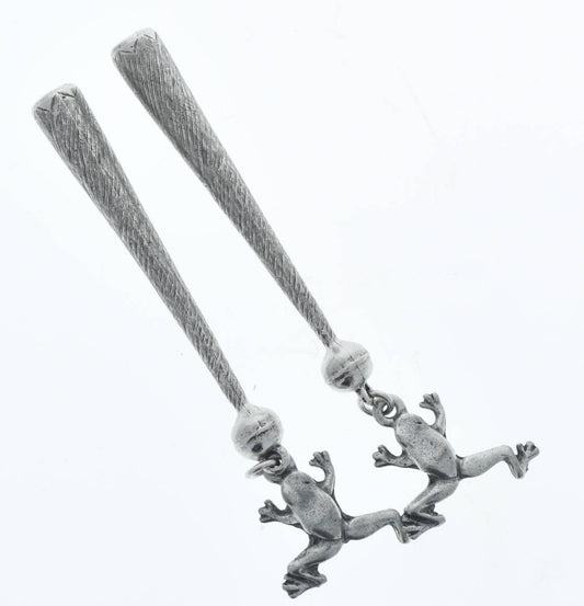 Frog Bolo Tips, antique silver, Set of 2