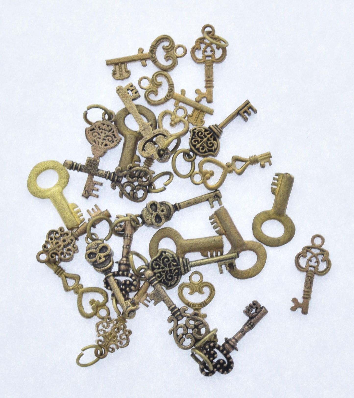 Mini Key charm set .75" long, assorted, solid brass