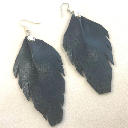 Feather Earrings - Fringed Leather Earrings - Big Earrings - Leather Dangle Earrings - 7 colors