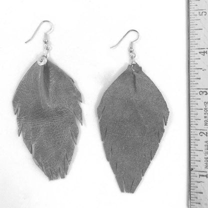 Fringed Feather Earrings, Metallic Leather, Exotic Leather- Fringed Leather Earrings - Leather Dangle Earrings - 8 colors