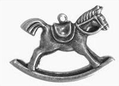 Vintage Rocking Horse Toy Charm, Antique Silver, Made in USA, pack of 6