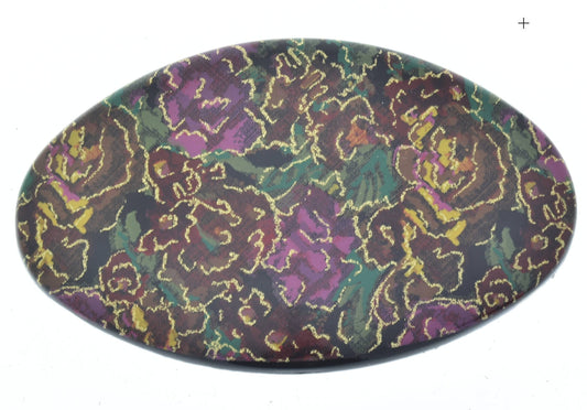 Black Floral Tapestry Barrett Cover, pink, green, gold, litho print, 3.75" oval, pack of 3