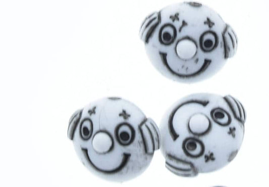 13mm Clown Face Beads, smiling face, Black/White or Turquoise Antique, pack of 21 beads
