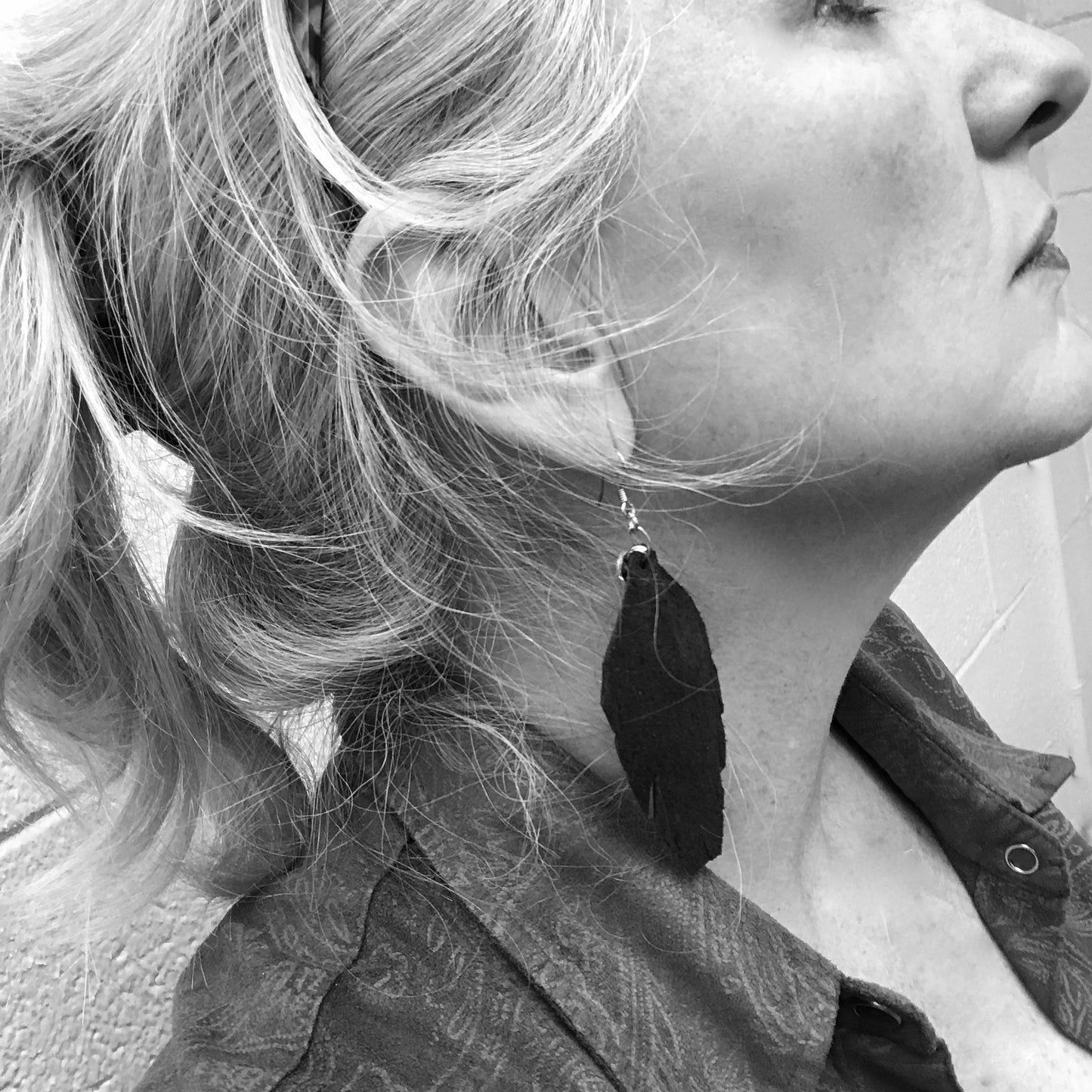 Fringed Feather Earrings, Metallic Leather, Exotic Leather- Fringed Leather Earrings - Leather Dangle Earrings - 8 colors