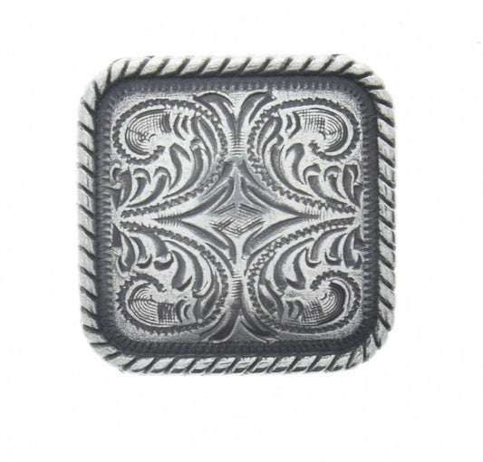 Tooled Silver Concho, square, with screw on back, 1.75", 2 each