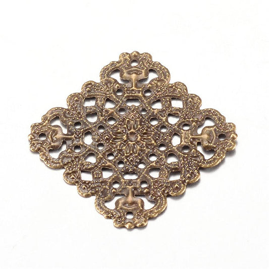 22mm Square Filigree Crown Rhombus Finding, Antique Gold, pack of 12