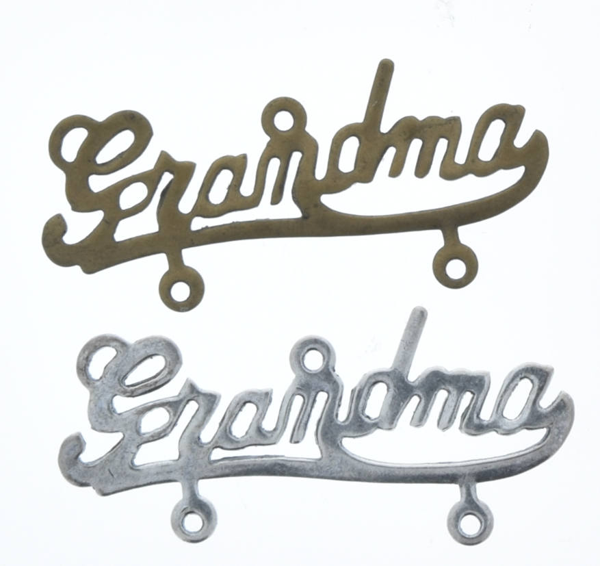 Vintage Grandma Charm Connector with 3-Rings, 36x13mm, Classic Silver or Antique Gold, pack of 6