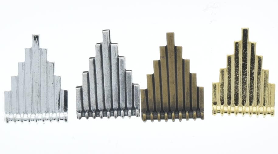 Sky Scraper Charm, Pan Flute, 16x11mm, Art Deco Ornamental, Antique Gold, Silver, or Bright Silver and Gold, Pack of 6