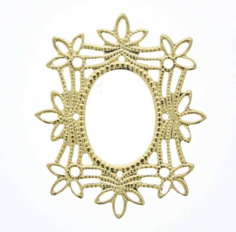 Filigree Frame, 31x26mm, Bright Gold, Setting with 14x10mm Oval, pack of 6