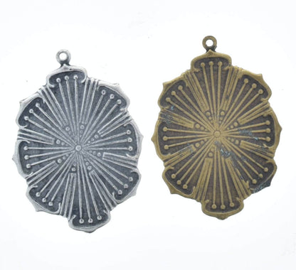 31mm Shield Medallion Pendant Charm, antique gold or antique silver, Made in USA, pack of 6