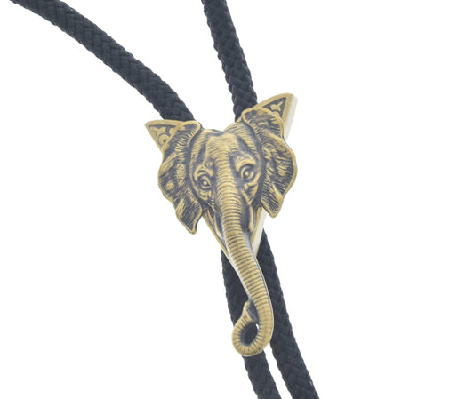 Elephant Bolo Tie in vintage gold, 36" black, jute, red, turquoise or olive cord, in fabric gift bag, HandMade in USA, each