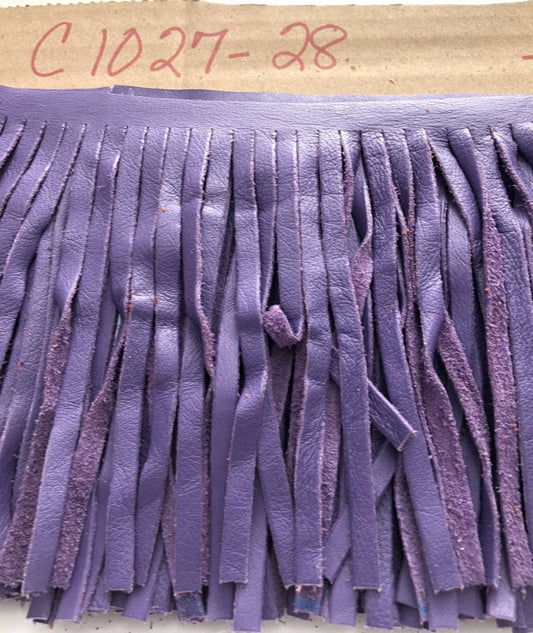 Purple leather Fringe for embellishment of purses, jackets or other accessories, Sold by the Foot (30 cm)