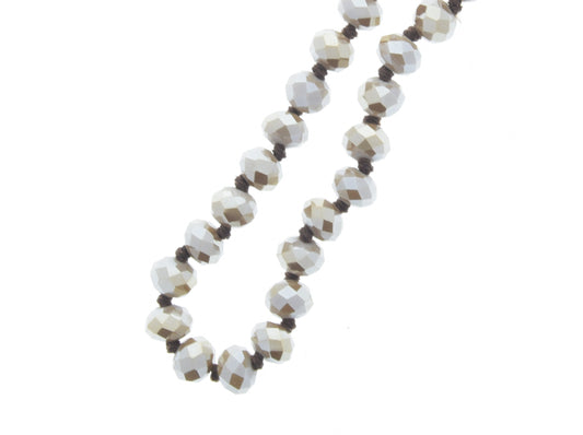 24" Crystal Bead Necklace, light brown faceted on hand knotted cord, Each