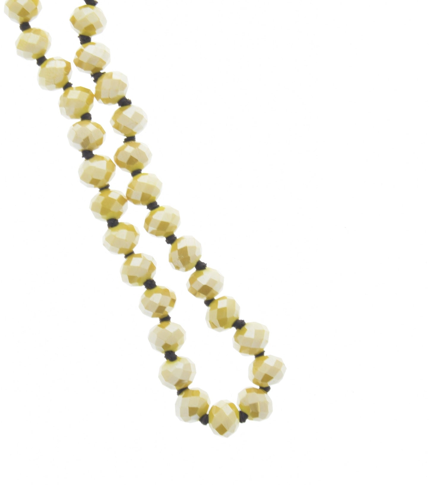 Hand knotted crystal Bead Necklace, 8mm faceted crystals, yellow, 36" length, each