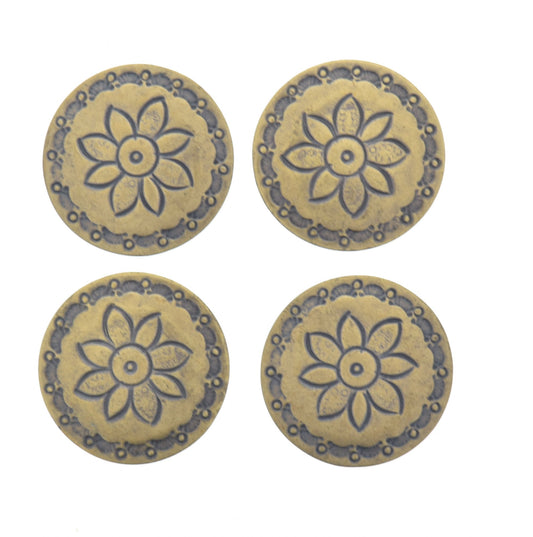 Button Covers, Round Southwestern Concho design, antique gold  finish, 29mm, Made in USA, Set of 4