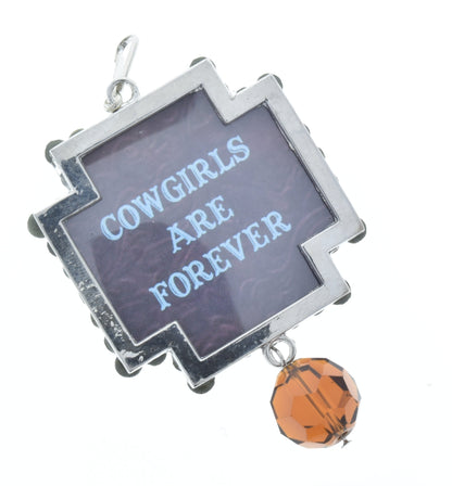 Vintage Cowgirl Shooting Outlaw Pendant, topaz crystal, 48mm, pack of 3