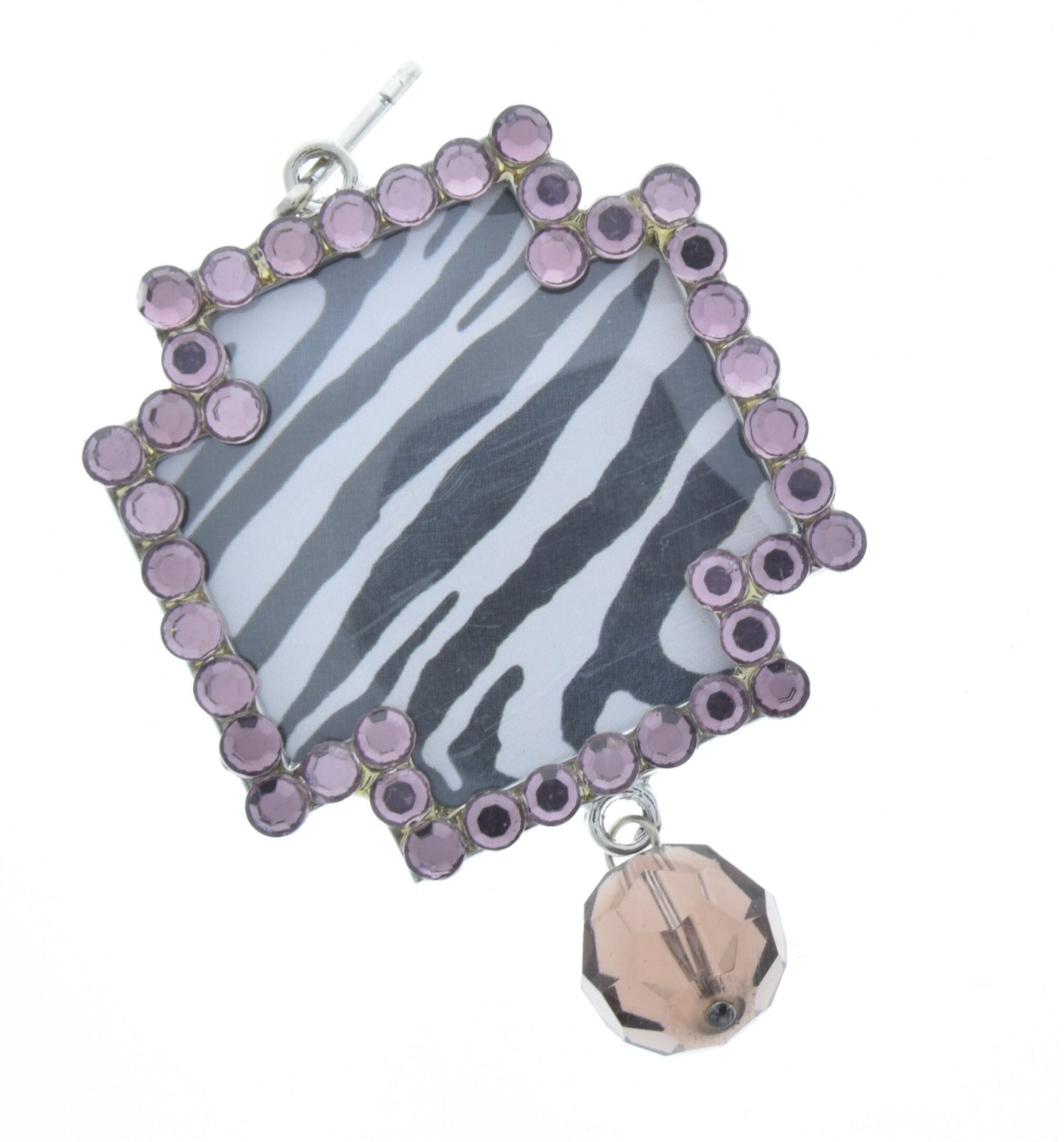 Pink Crystal Zebra Pendant, 48mm, silver frame, Pack of 3