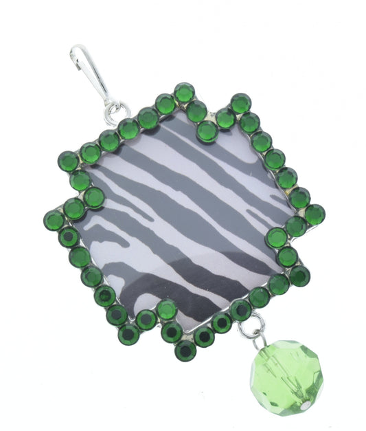 Green Crystal Zebra frame pendant, Green, Add your own art, 48mm, Pack of 3