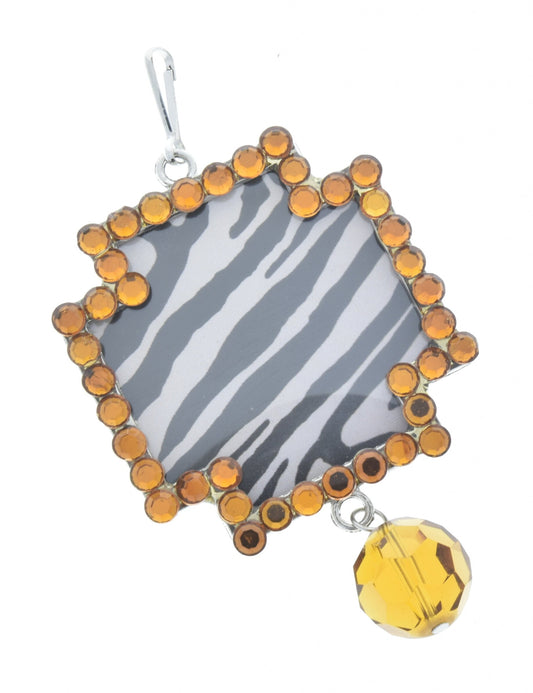 Orange Crystal Zebra Pendant, Add your own art, 48mm, Pack of 3